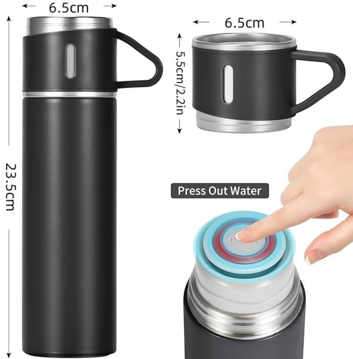thermos isotherme 500ml Acier inoxydable avec 2 Tasses Minimalist Vacuum